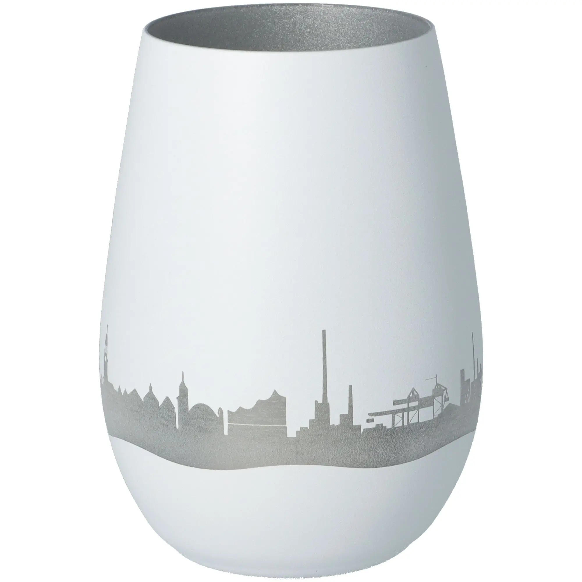 Windlicht Skyline Hamburg Weiß/Silber