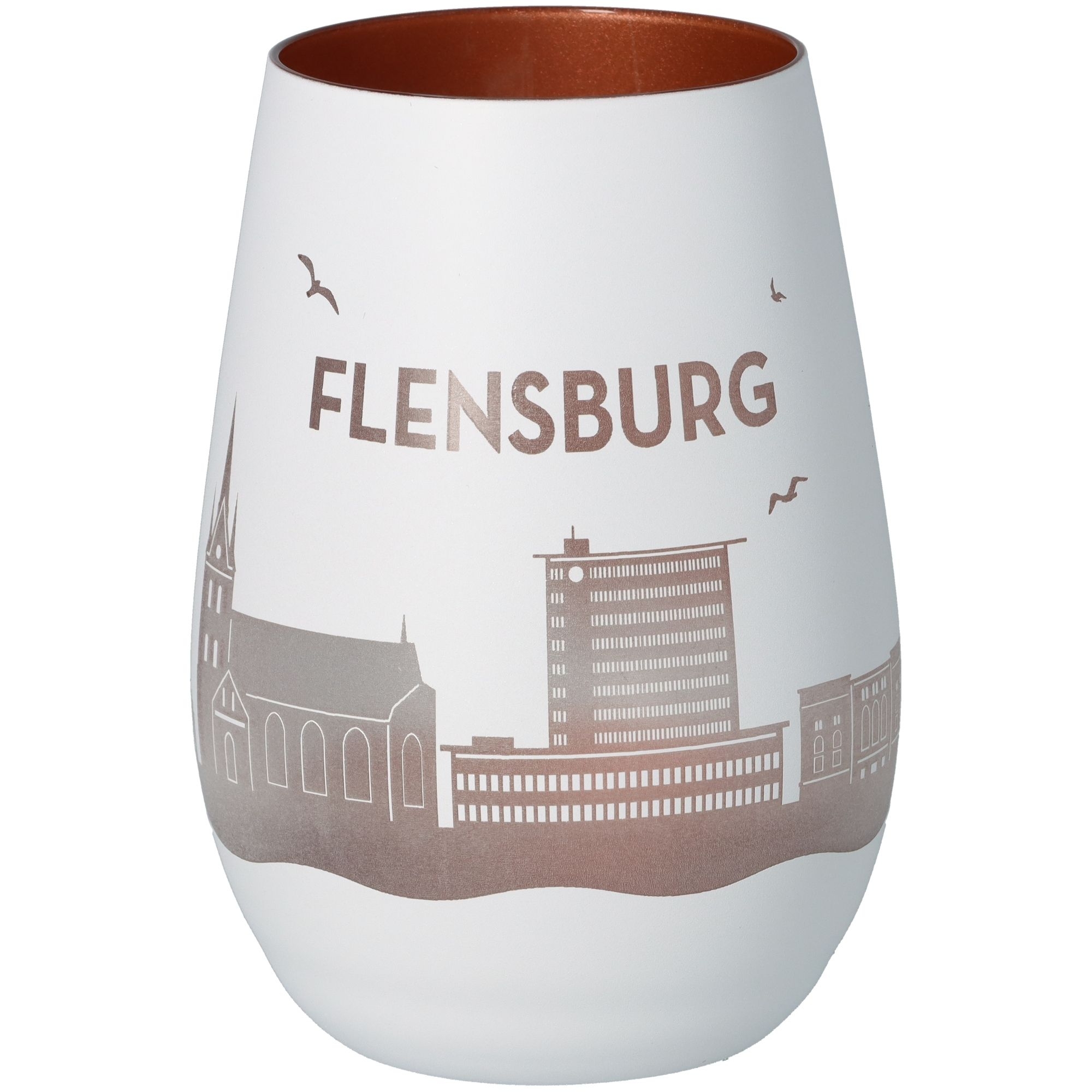 Windlicht Skyline Flensburg Weiß/Bronze Töpferei, Glas, Vase, Tasse