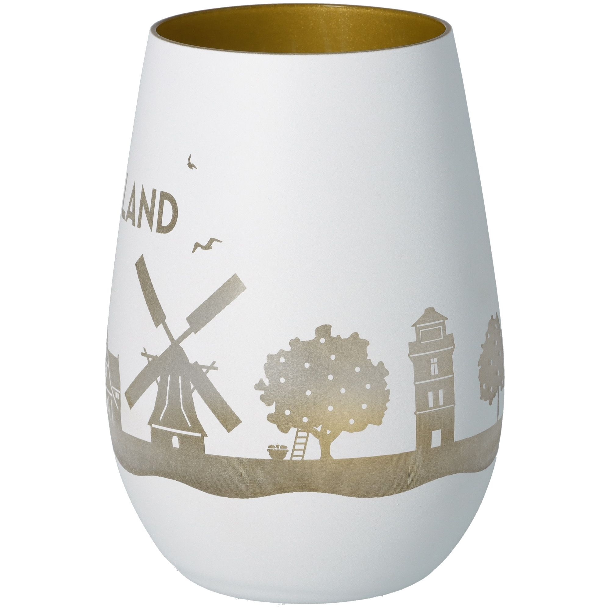 Windlicht Skyline Altes Land Weiß/Gold Töpferei, Krug, Porzellan, Lampe, Vase