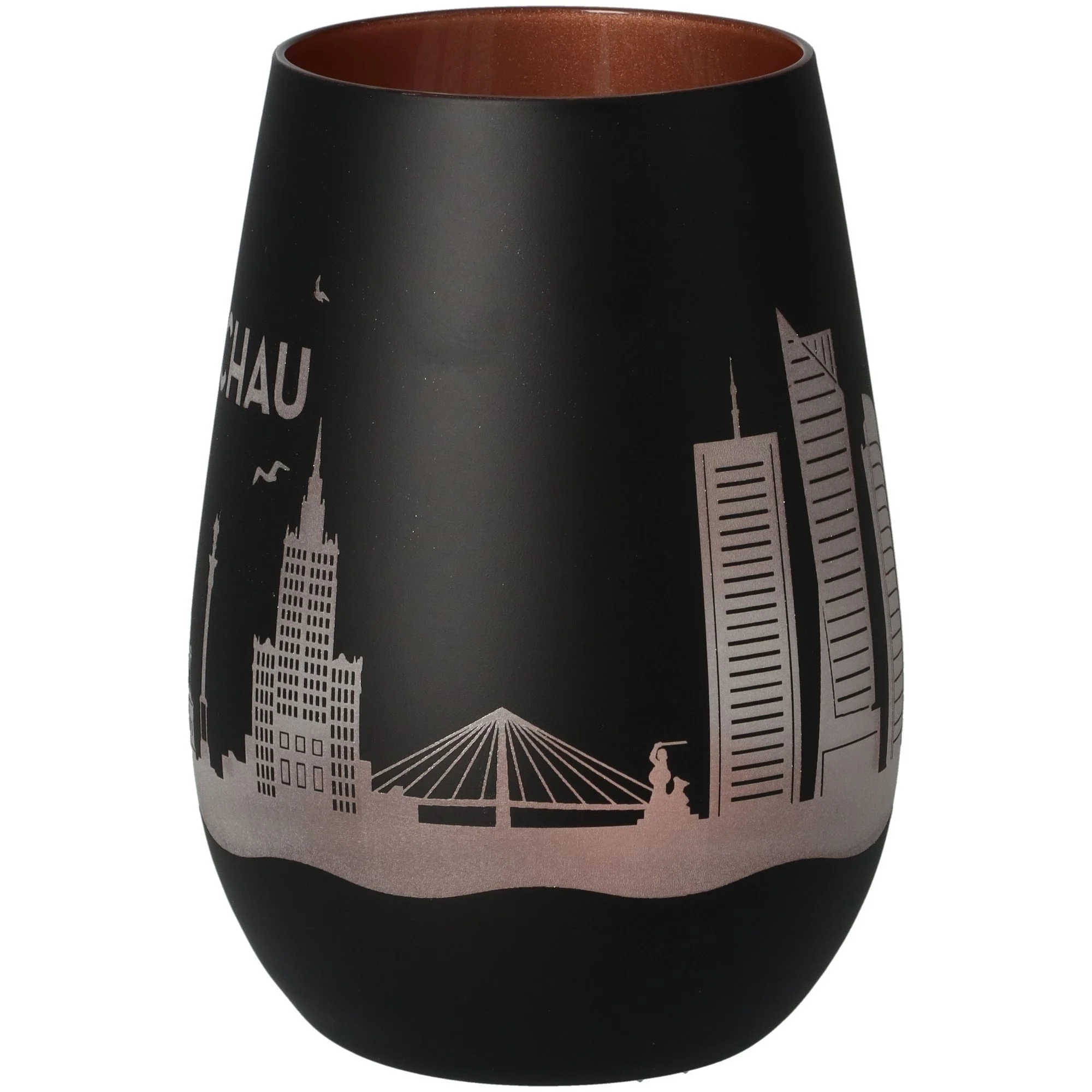 Vase, Schwarz, Stadtmotiv, Matt, Metallisch