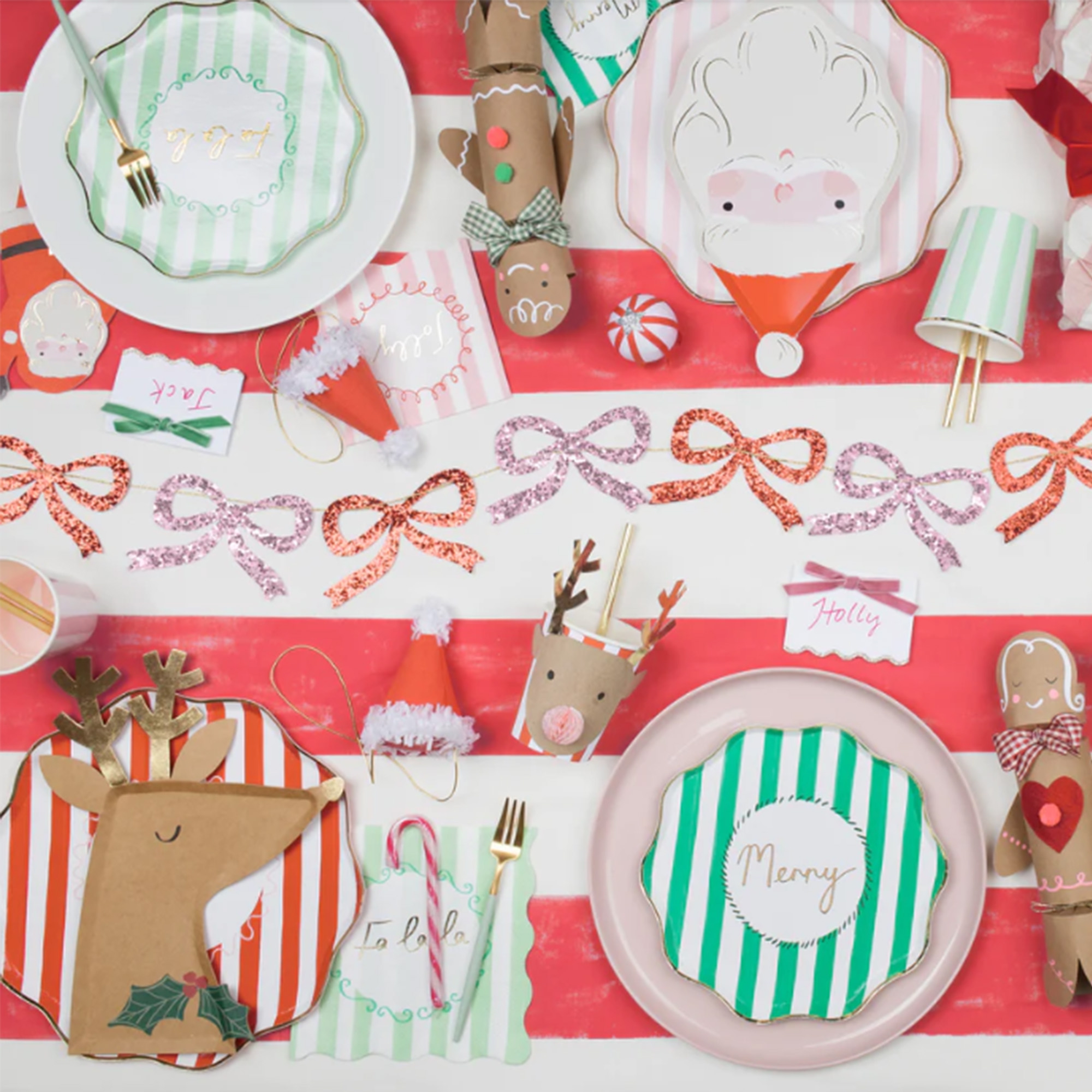 Meri Meri - Rot & Pink Glitzer Schleifen Girlande 1,8 m