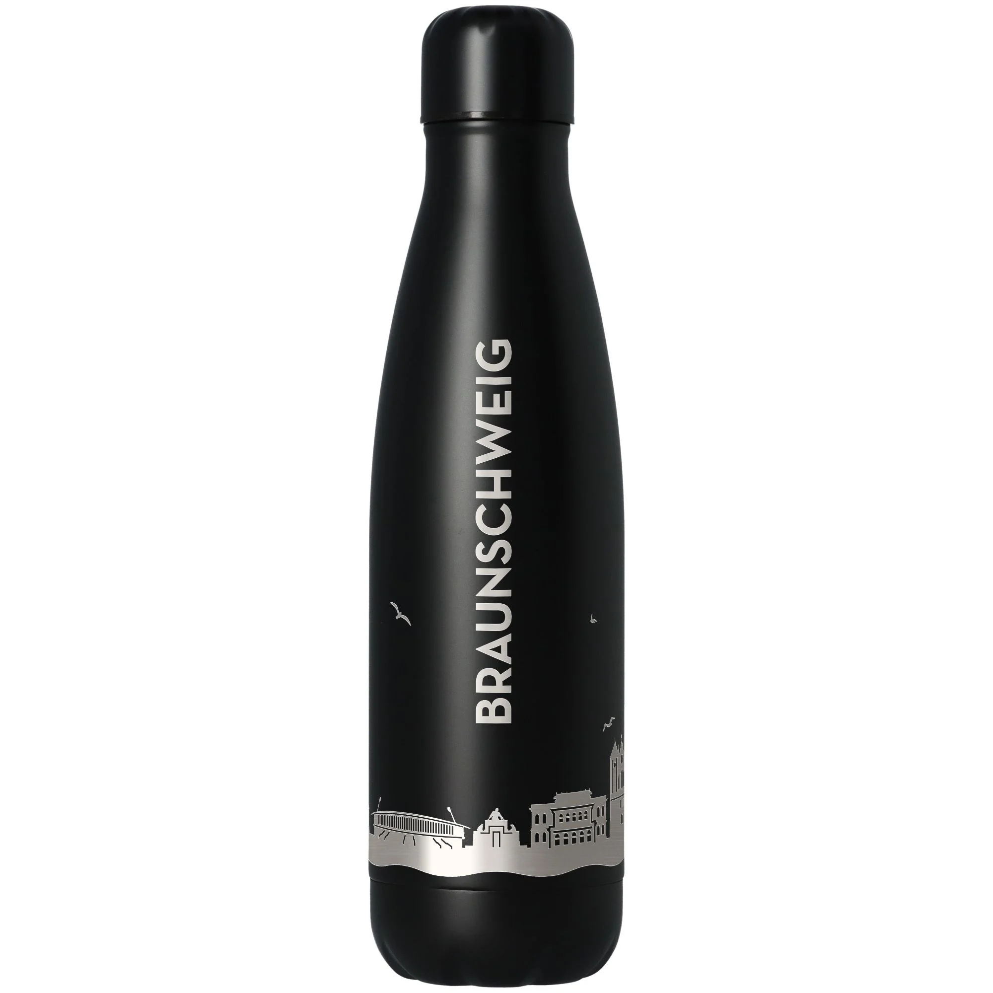 thermos, isolationflasche, schwarz, cityscape, braunweig