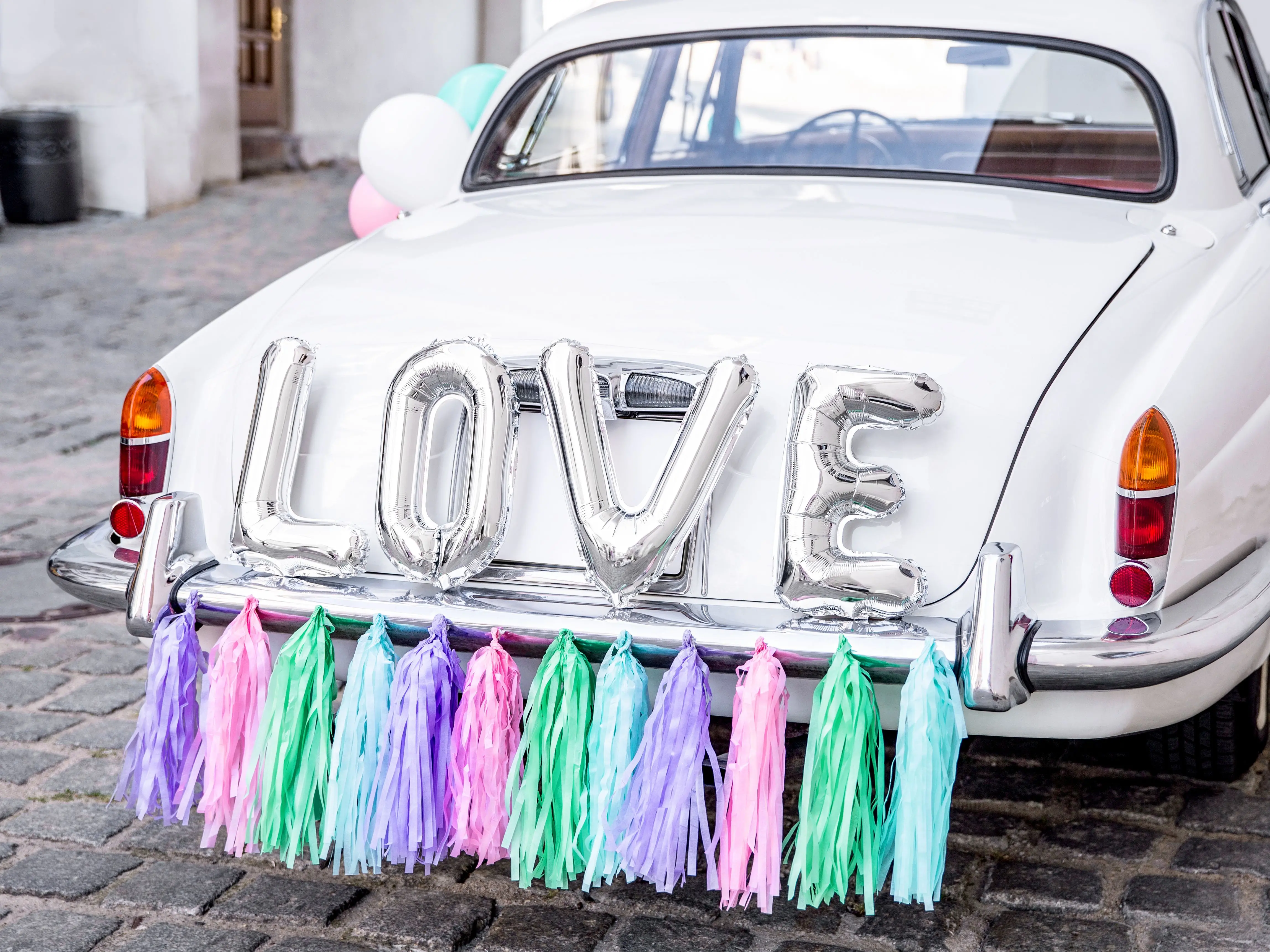 Auto Dekorationsset "LOVE", Silber/Pastell 17-teilig