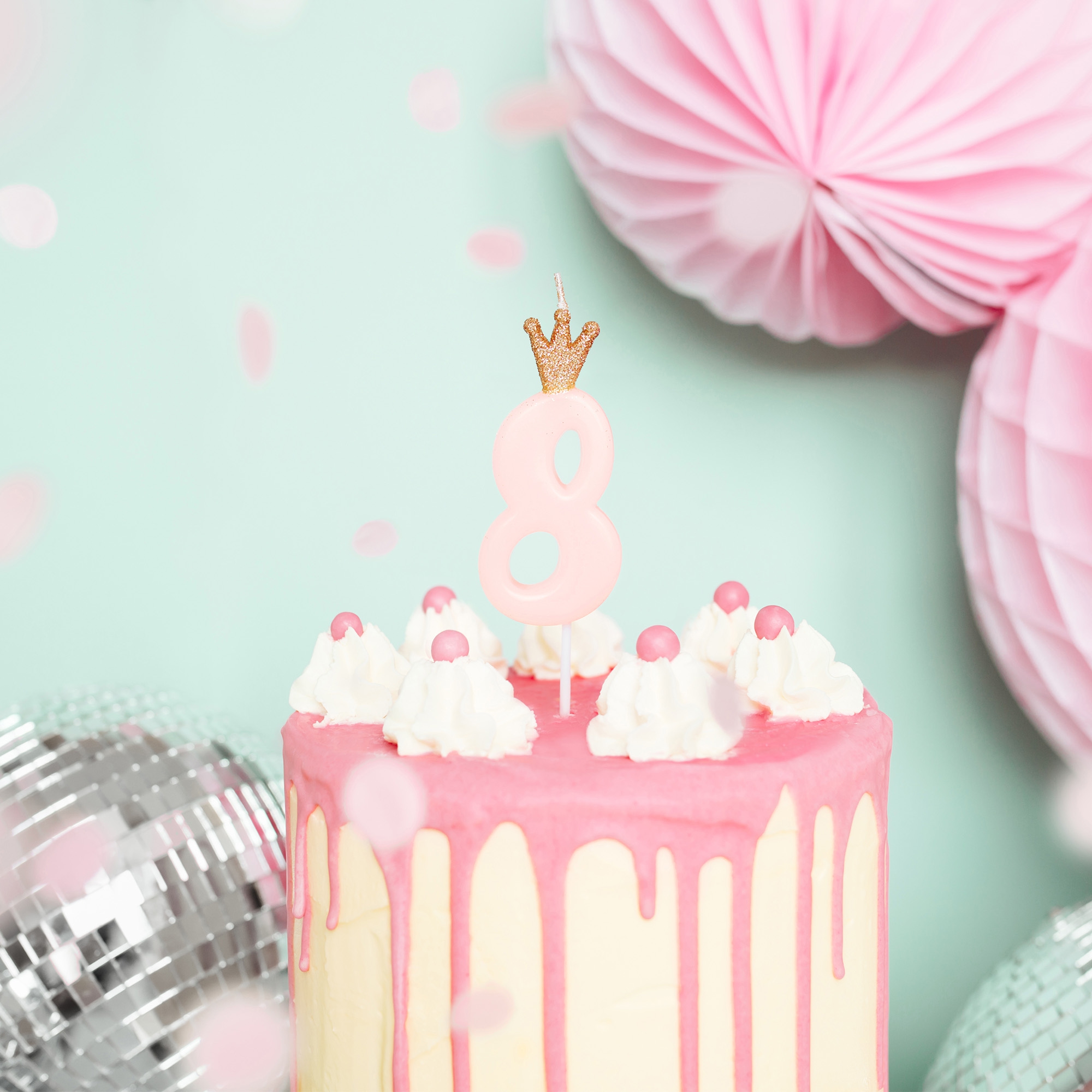 PartyDeco - Zahlenkerze "8 mit Krönchen" Pastellrosa PartyDeco - Zahlenkerze "8 mit Krönchen" Pastellrosa