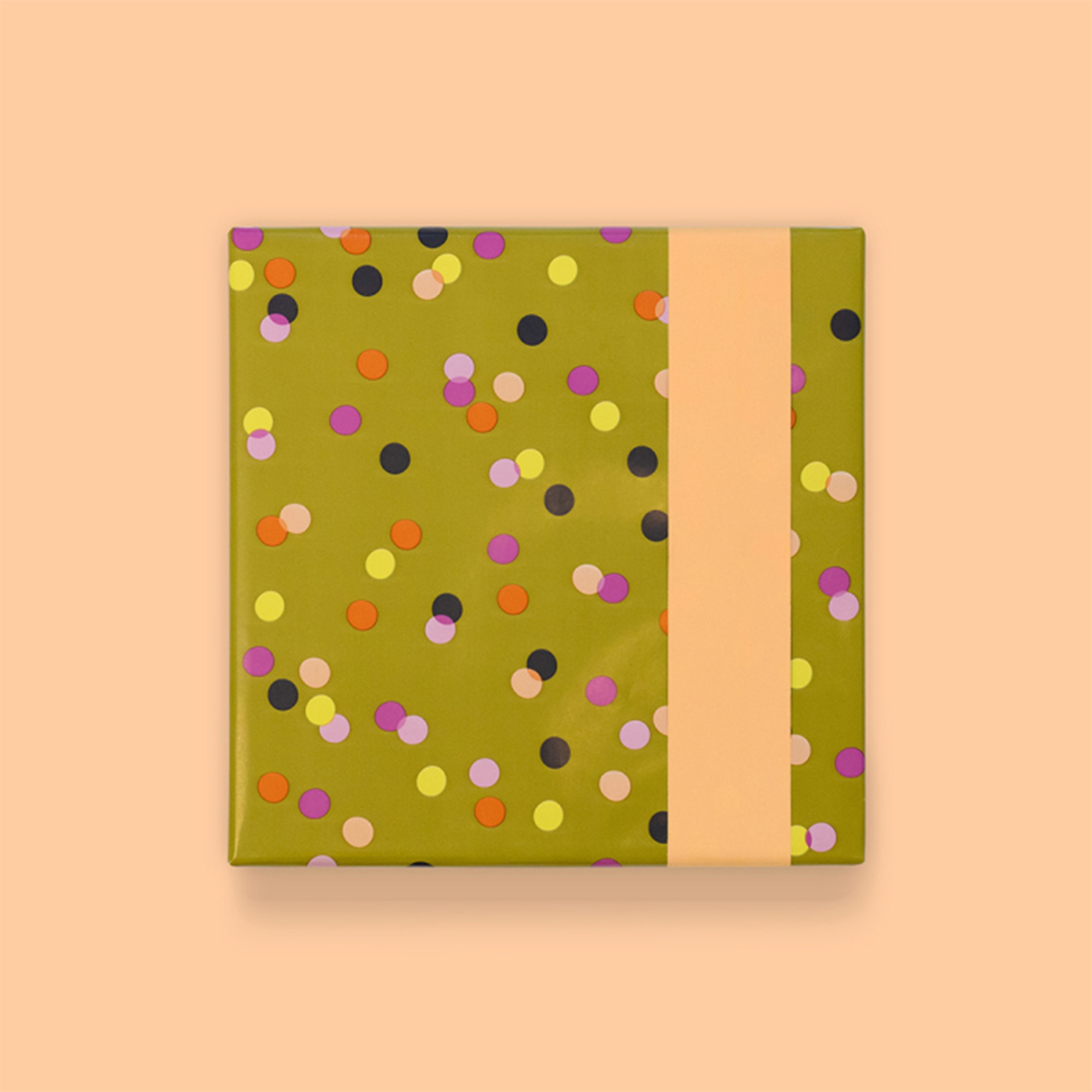 Geschenkpapier "Konfetti" Olive/Peach 3 m Muster