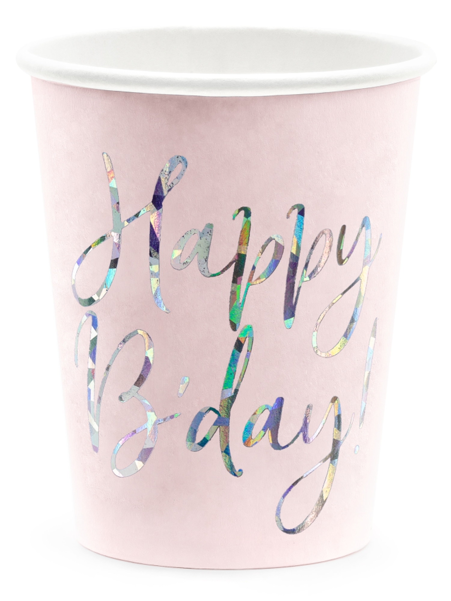 6 Pappbecher - Happy Birthday - Rosa / Silber