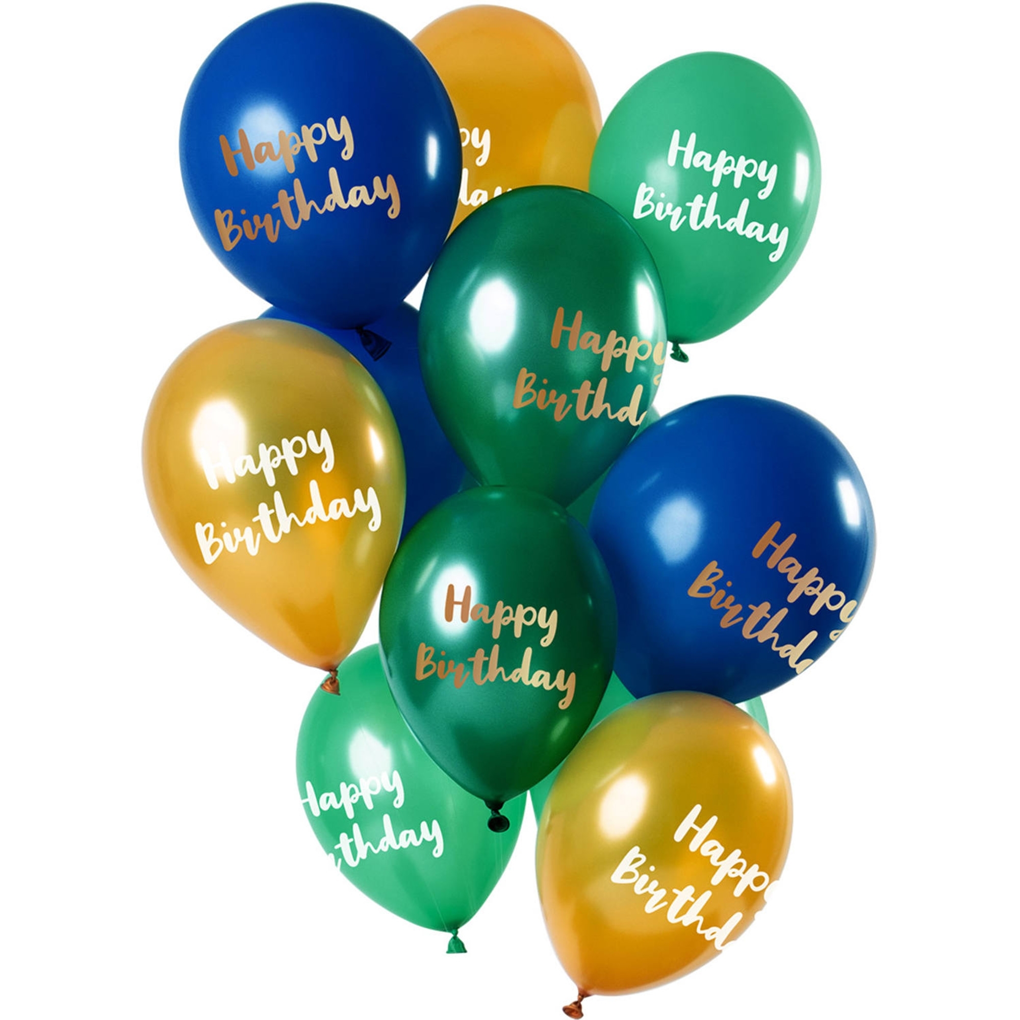 12 Latexballons im Set "Golden Emerald Happy Birthday" Ø 33cm Ballon