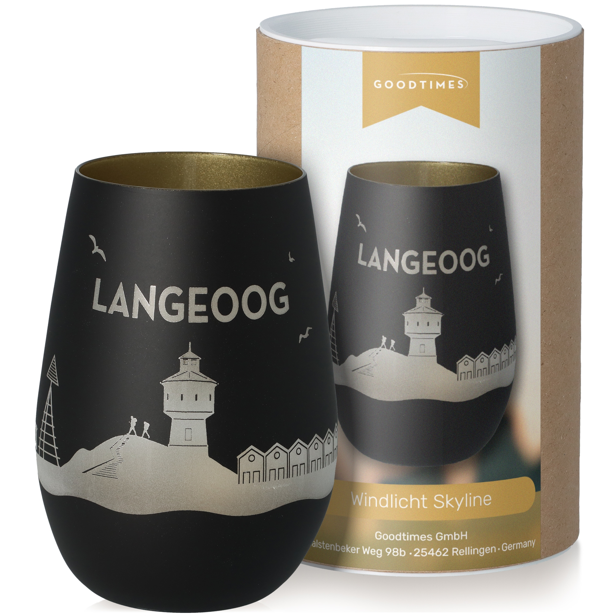 Windlicht Skyline Langeoog Schwarz/Gold Krug, Töpferei, Tasse