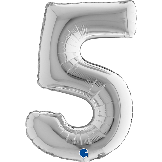 Folienballon Zahl "5" Silber, zur Luftbefüllung, 35 cm Folienballon Zahl "5" Silber, zur Luftbefüllung, 35 cm