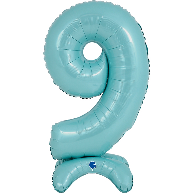 Folienballon Zahl 9 Pastell Blau, 65cm