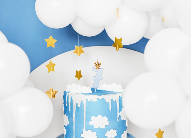 PartyDeco - Zahlenkerze "7 mit Krönchen" Pastellblau