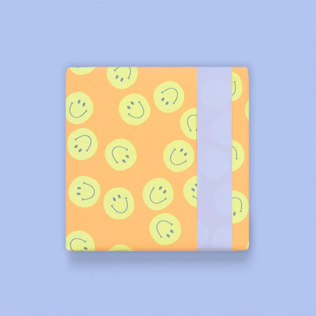 notebook, orange, smiley, pattern, elastic band