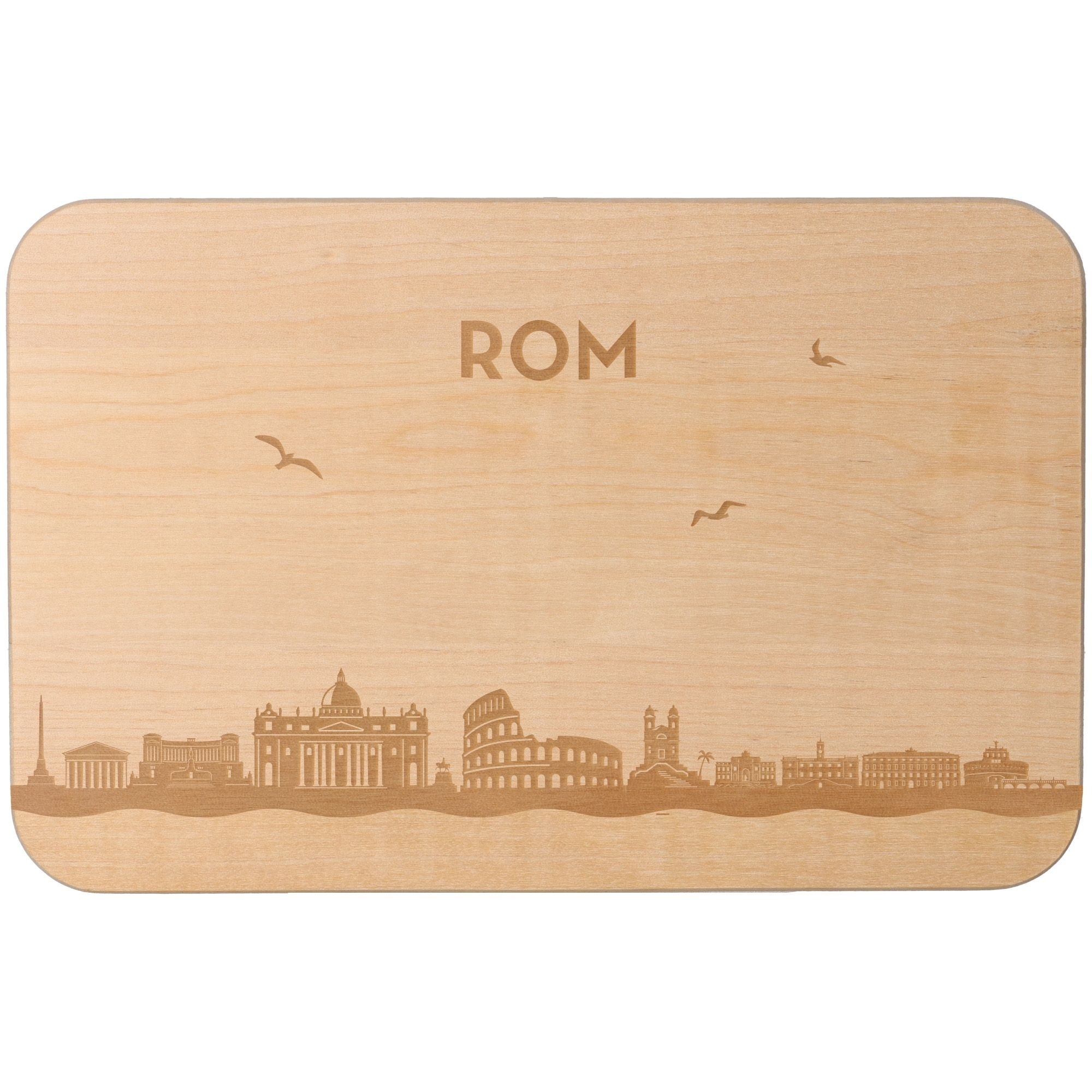 Frühstücksbrett Skyline Rom 23cm x 15cm x 1cm Sperrholz, Holz, Matte
