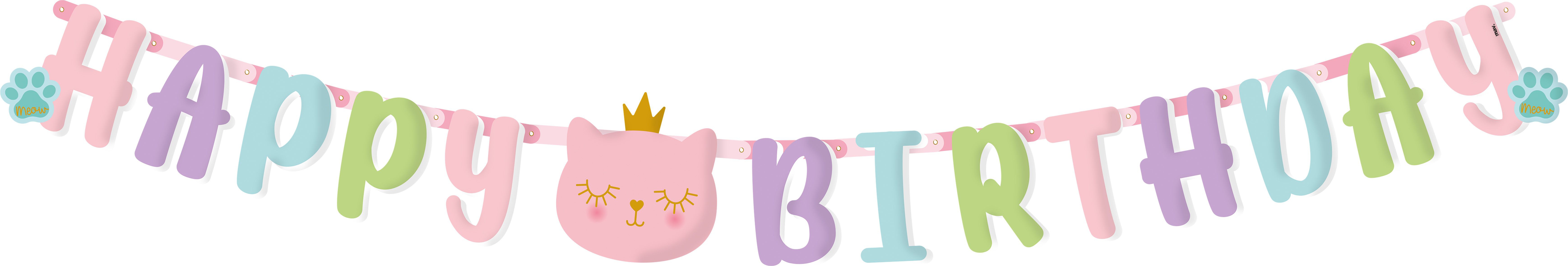 Girlande "Happy Birthday" Katzen Prinzessin, 2m Girlande "Happy Birthday" Katzen Prinzessin, 2m