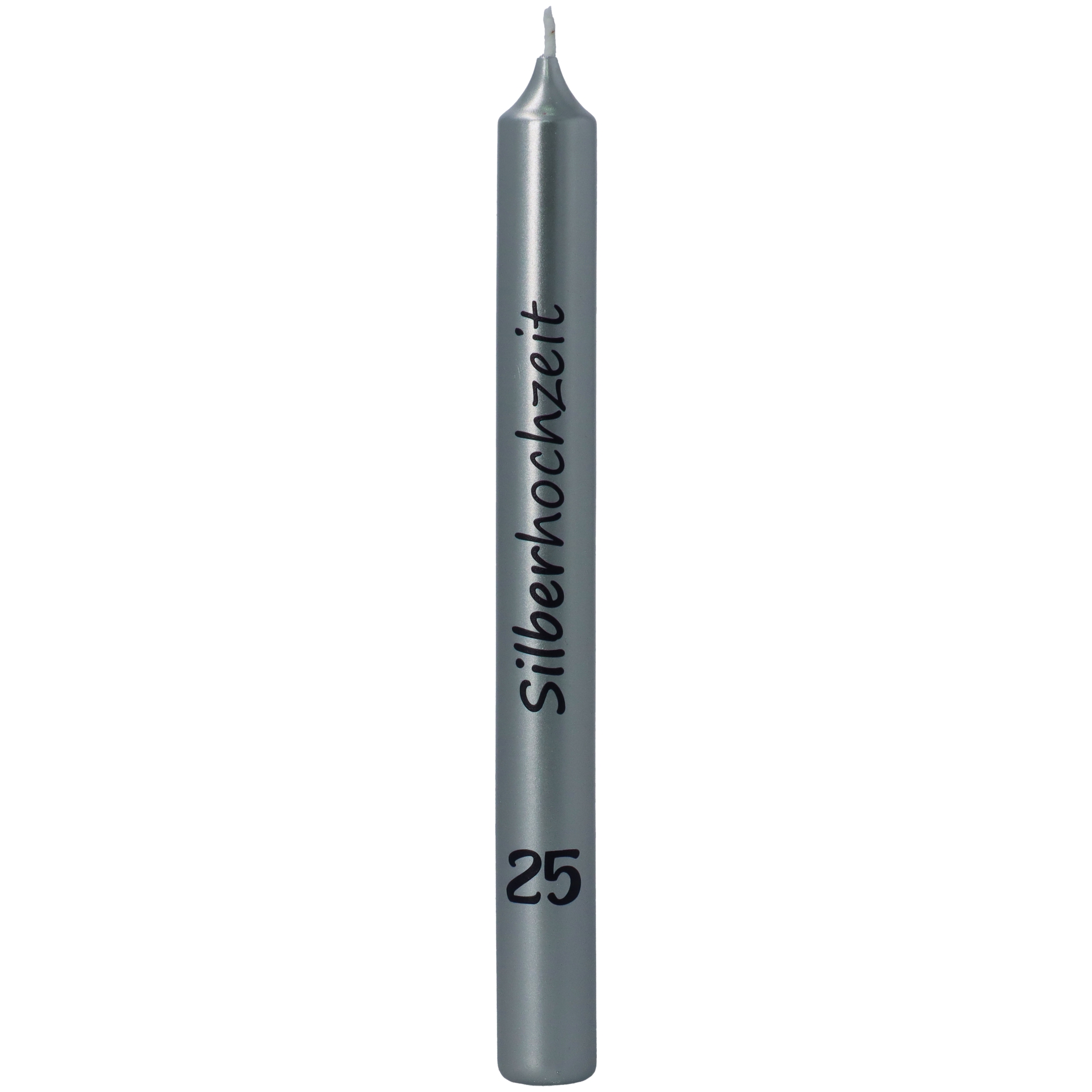 Stabkerze Metallic Silber "25 - Silberhochzeit"