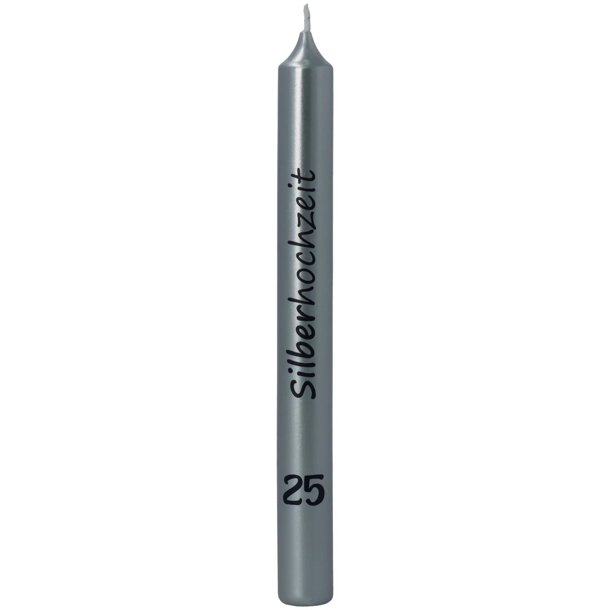 Stabkerze Metallic Silber "25 - Silberhochzeit"