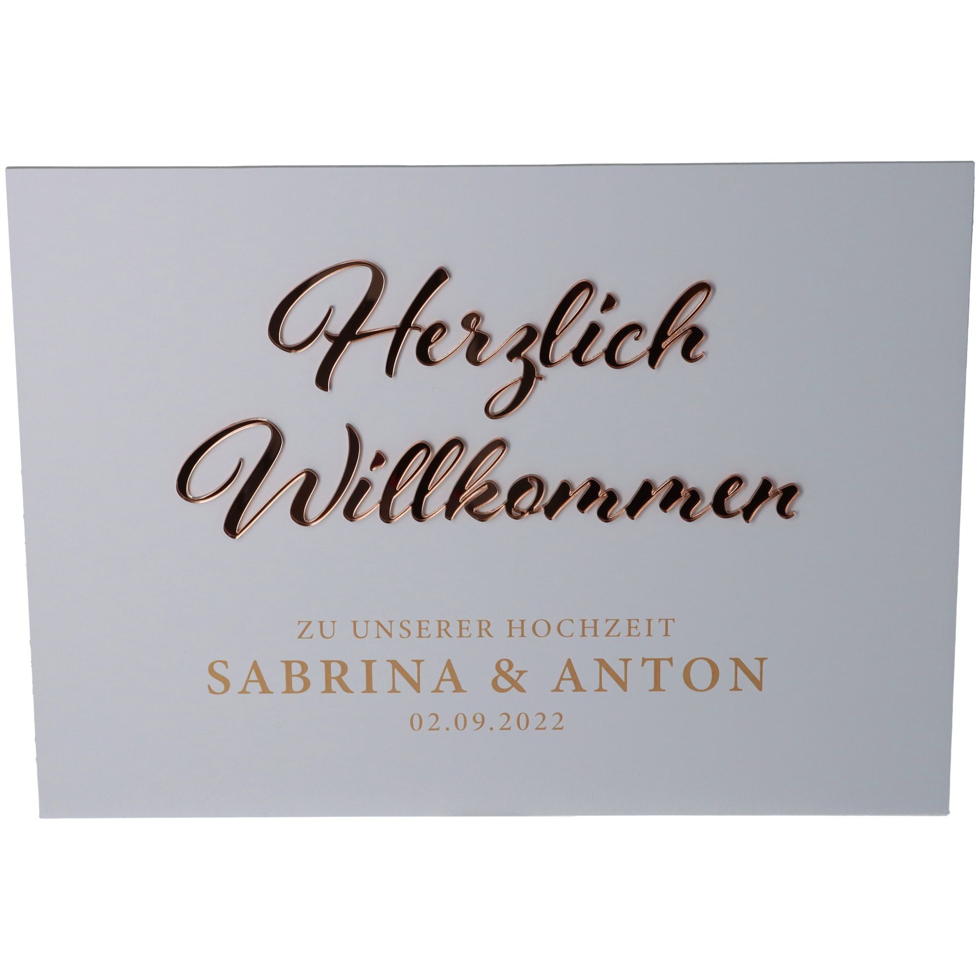 Willkommensschild Hochzeit "Namen & Datum" Rosé Gold Willkommensschild Hochzeit "Namen & Datum" Rosé Gold