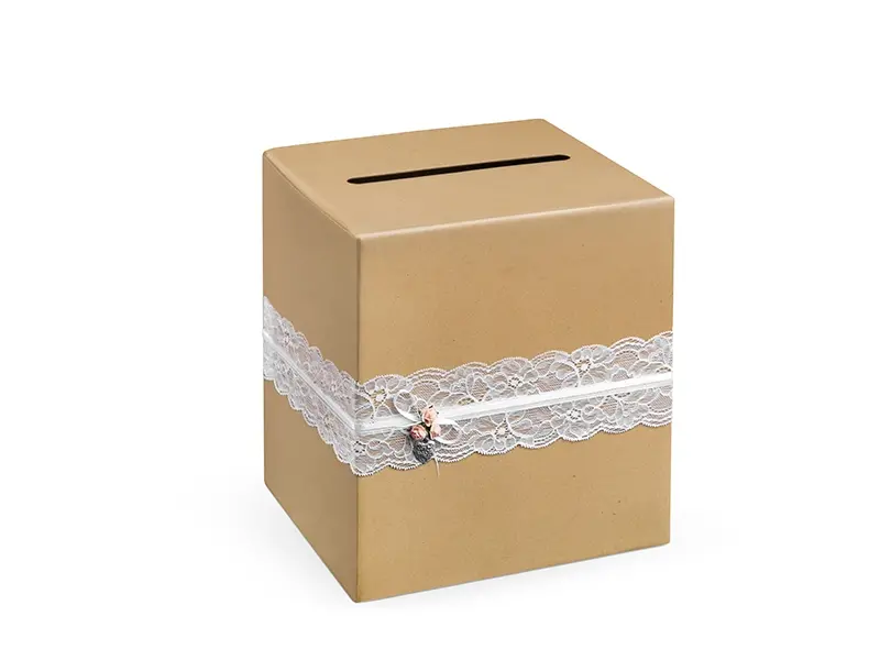 Kraftpapier Glückwunsch-Kartenbox mit weißer Spitze