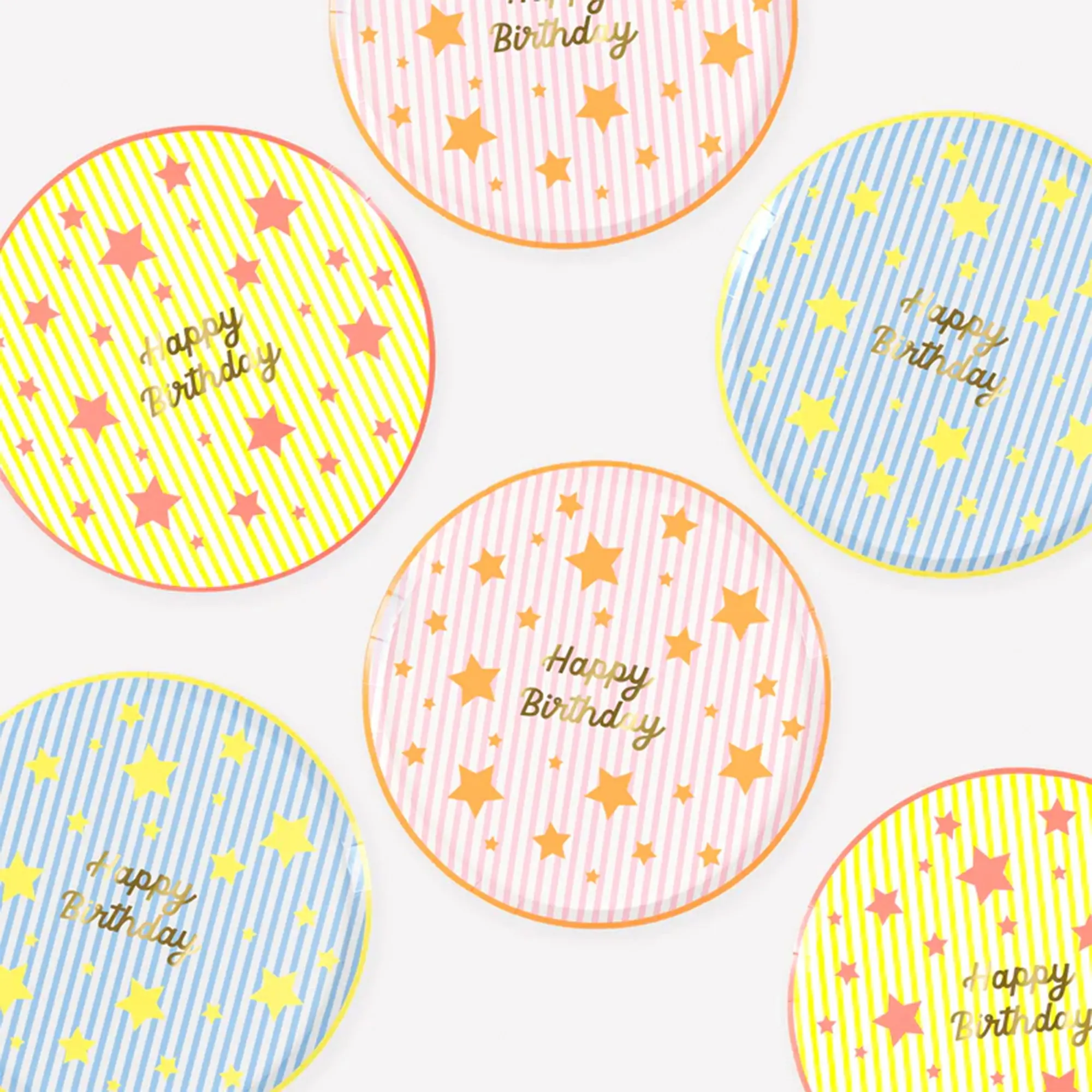 birthday, disposable plate, paper plate, colorful, stars