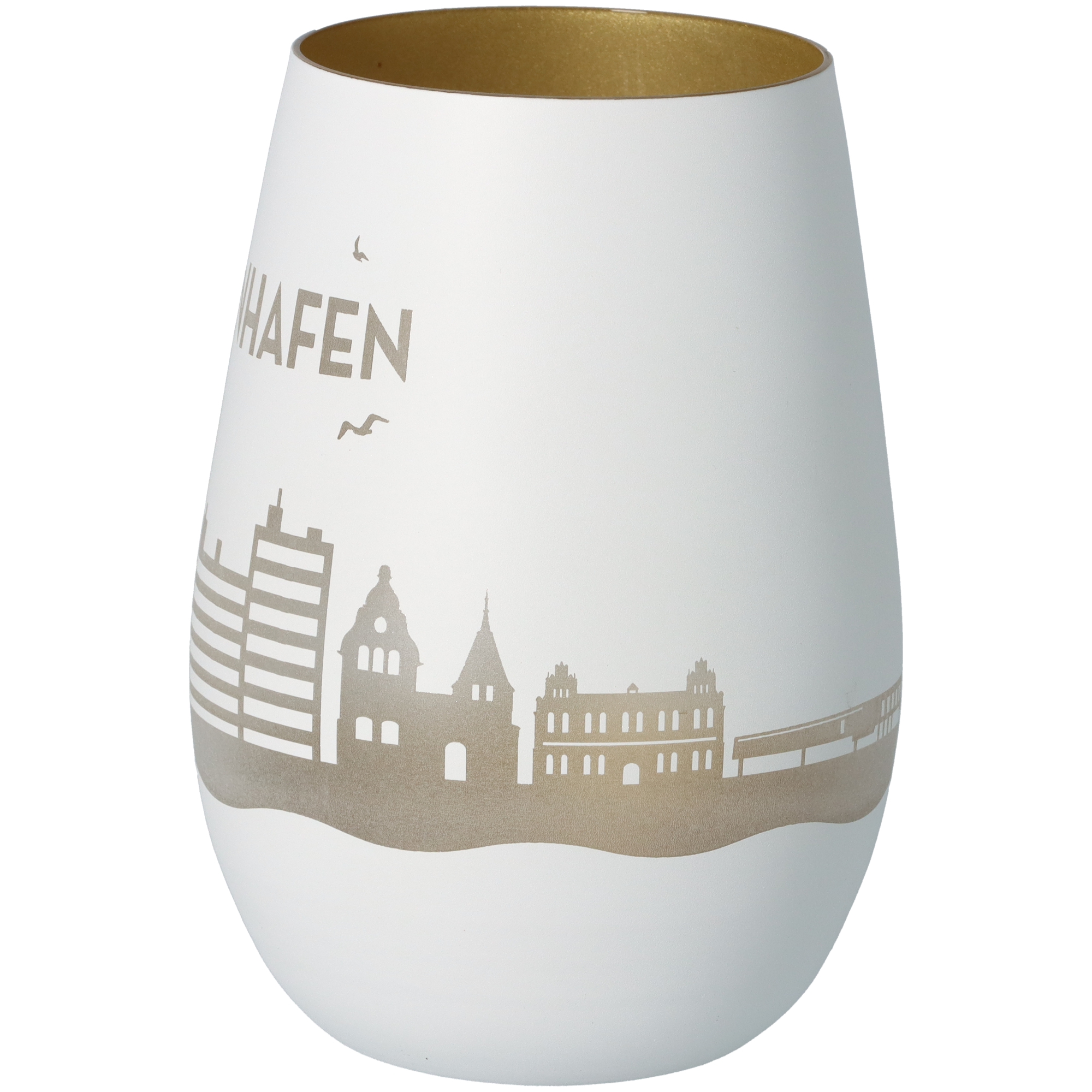 Windlicht Skyline Heiligenhafen Weiß/Gold Windlicht Skyline Heiligenhafen Weiß/Gold