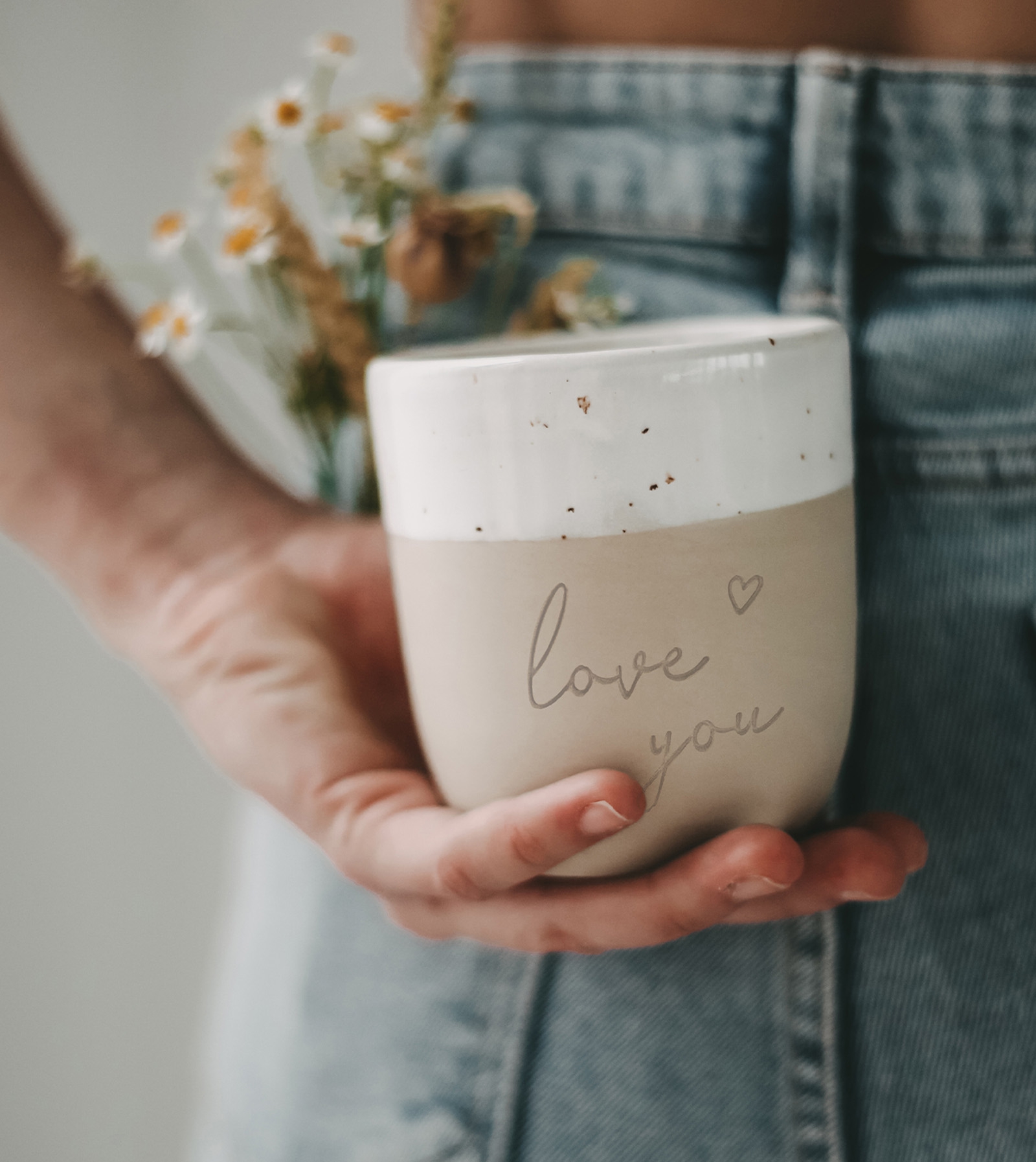 Eulenschnitt - Steingut-Becher "Love you"