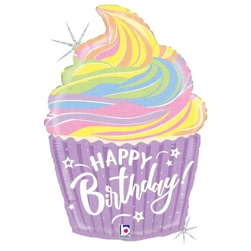 cupcake, Geburtstag, Zuckerglasur, Verpackung, Folienballon