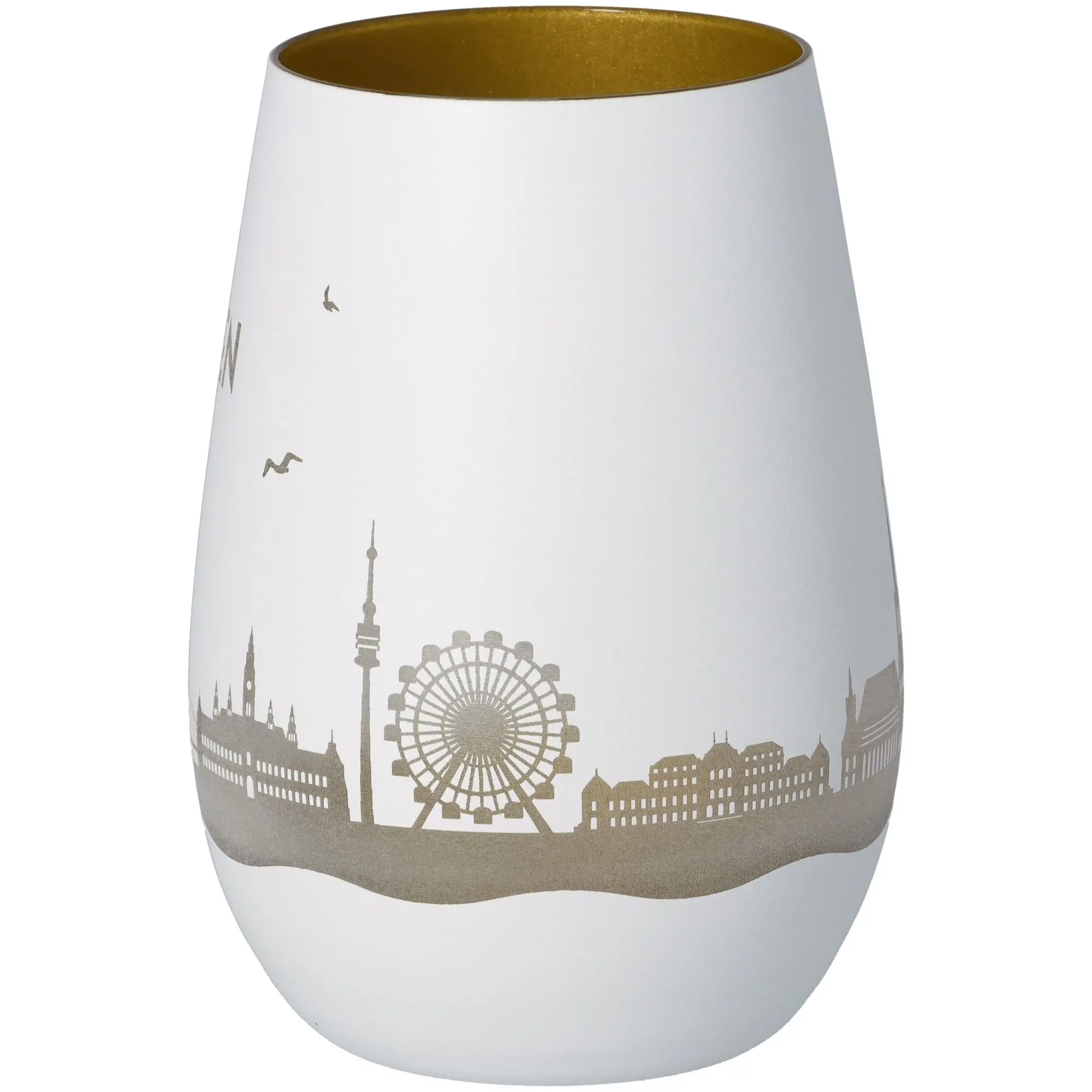 Windlicht Skyline Wien Weiß/Gold