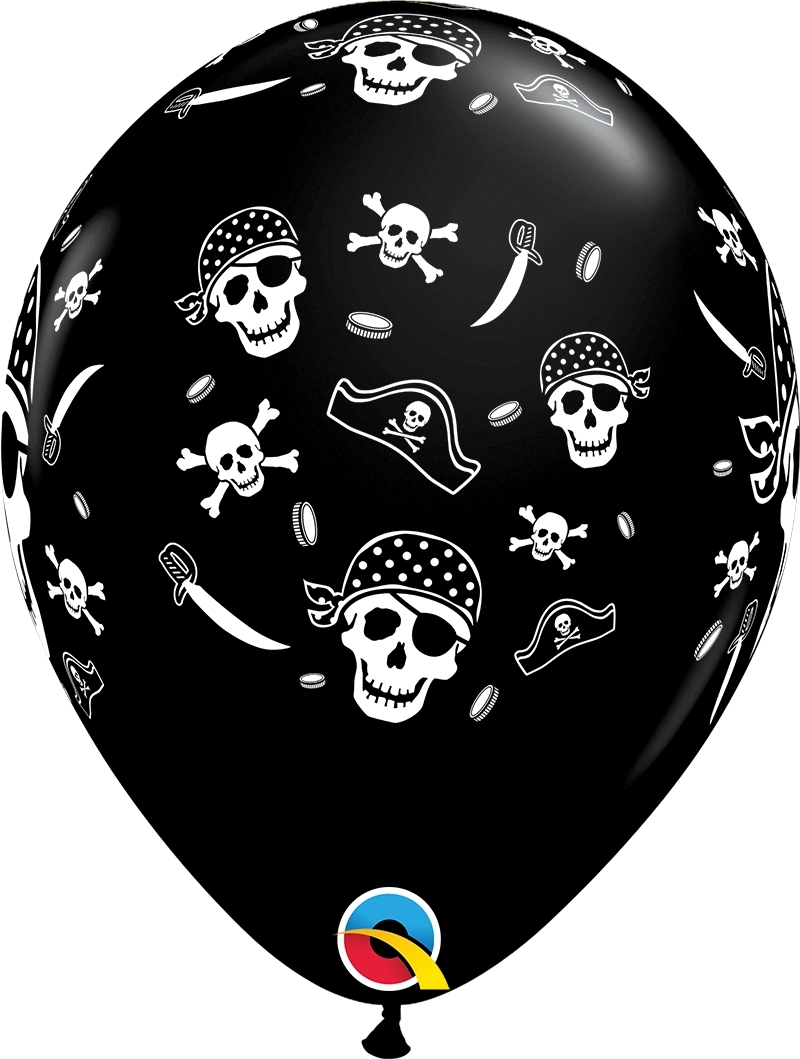 Qualatex Latexballon Piraten-Totenkopf & Knochen Schwarz-Weiß Ø 30cm