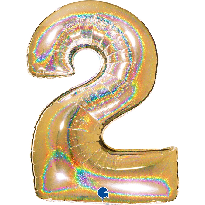 Folienballon Zahl 2 Gold Holographic 100cm Folienballon Zahl 2 Gold Holographic 100cm