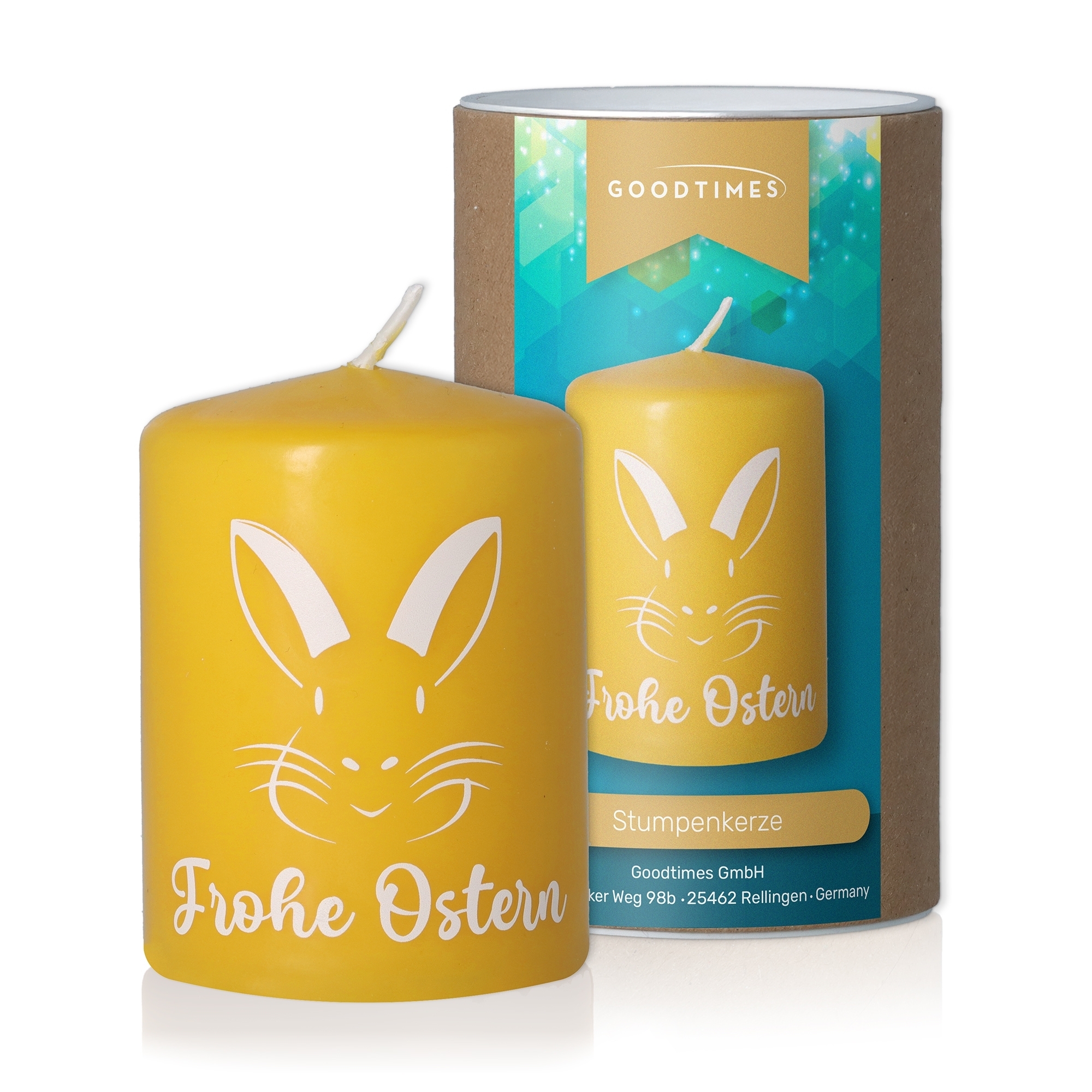 Stumpenkerze Gelb "Frohe Ostern" Kerze