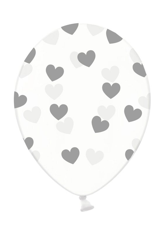 Ballon Transparent mit silbernen Herzen Ø 30cm Ballon Transparent mit silbernen Herzen Ø 30cm