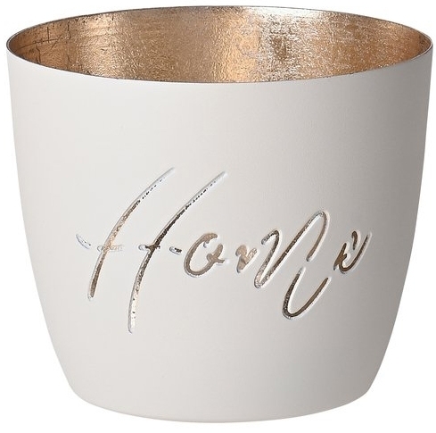 Madras Windlicht "Home", Weiß/Gold - M Madras Windlicht "Home", Weiß/Gold - M
