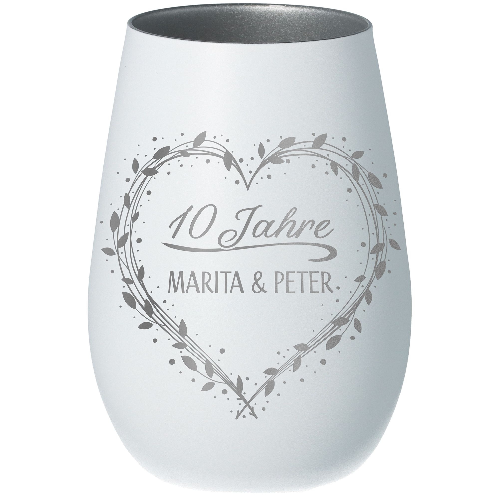fdcf83890c0d957c67358b0a976935fba53d8edc Windlicht Jubiläum "Namen+Zahl" Weiß/Silber