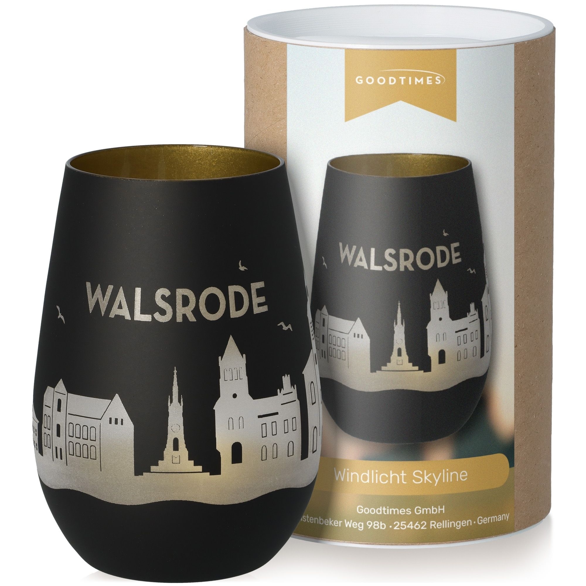 Windlicht Skyline Walsrode Schwarz/Gold Krug, Töpferei