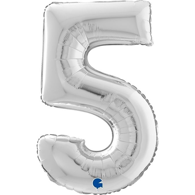 Folienballon Zahl 5 Silber 66cm Text, Nummer, Symbol