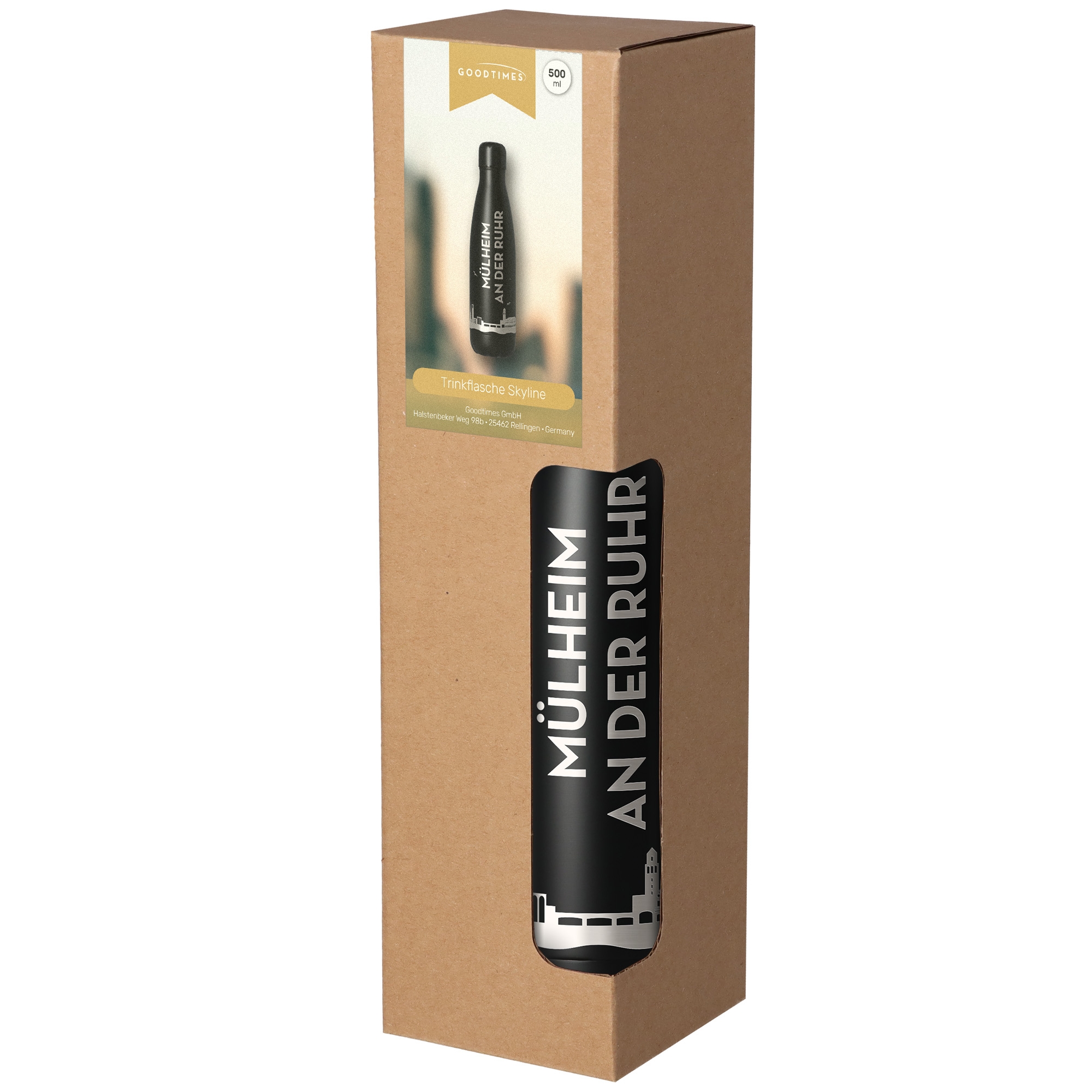 Trinkflasche Skyline Mülheim an der Ruhr Schwarz 500ml Kosmetik