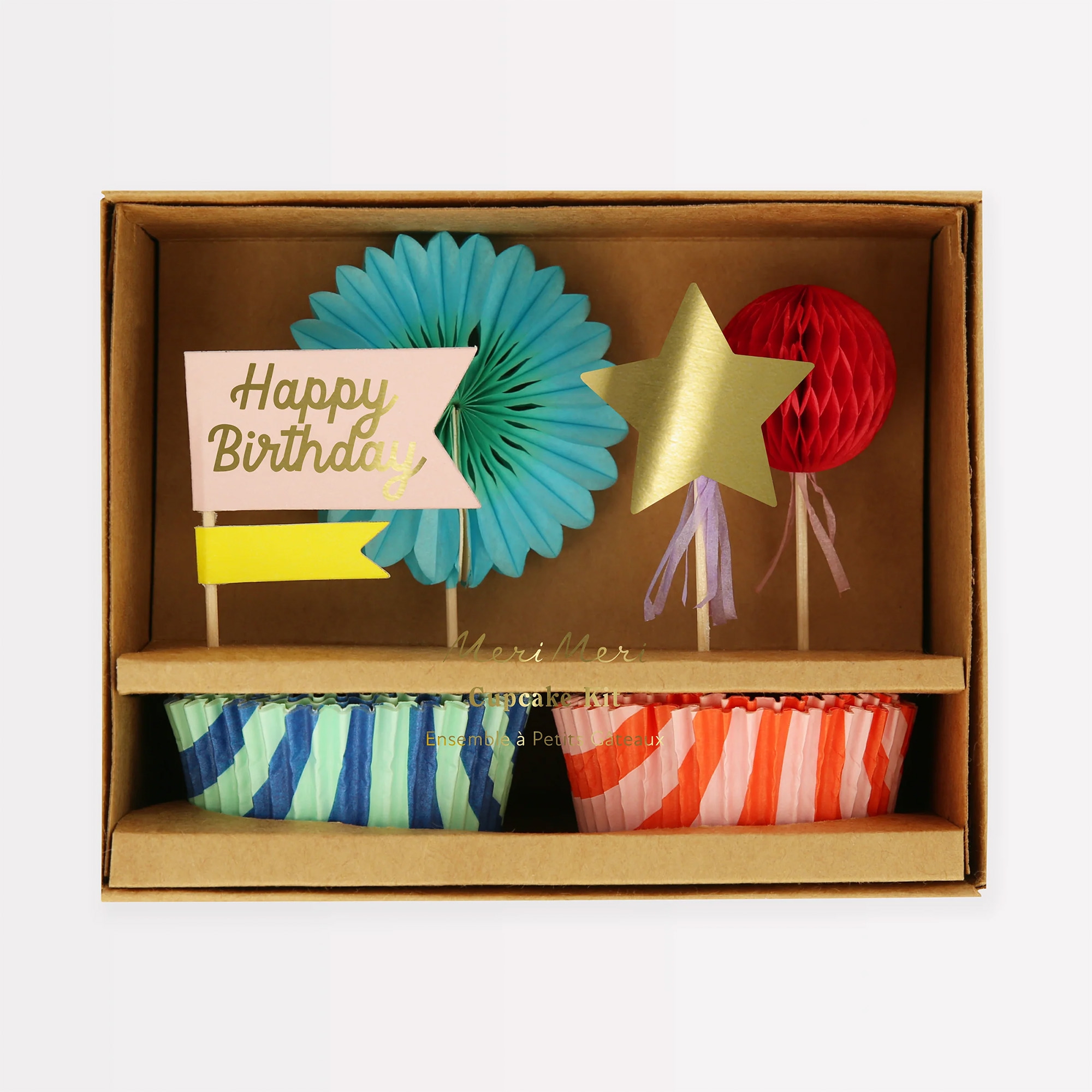 Meri Meri - Cupcake Set "Happy Birthday" gestreift 48 Teilig Meri Meri - Cupcake Set "Happy Birthday" gestreift 48 Teilig