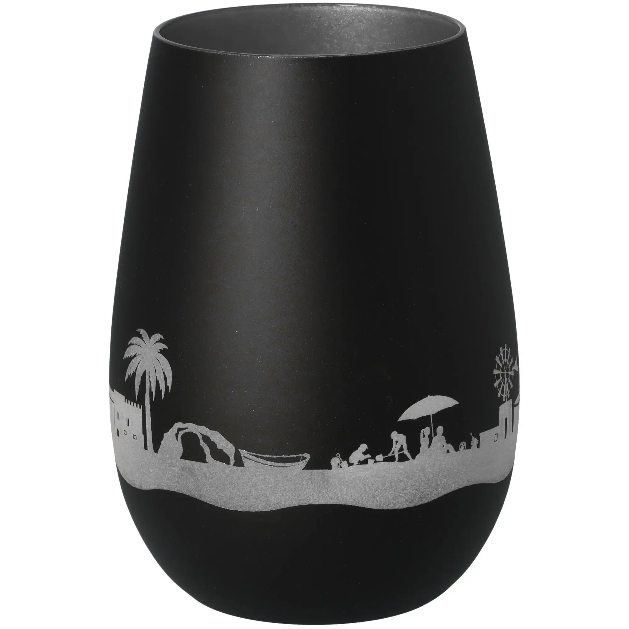 Windlicht Skyline Mallorca Schwarz/Silber