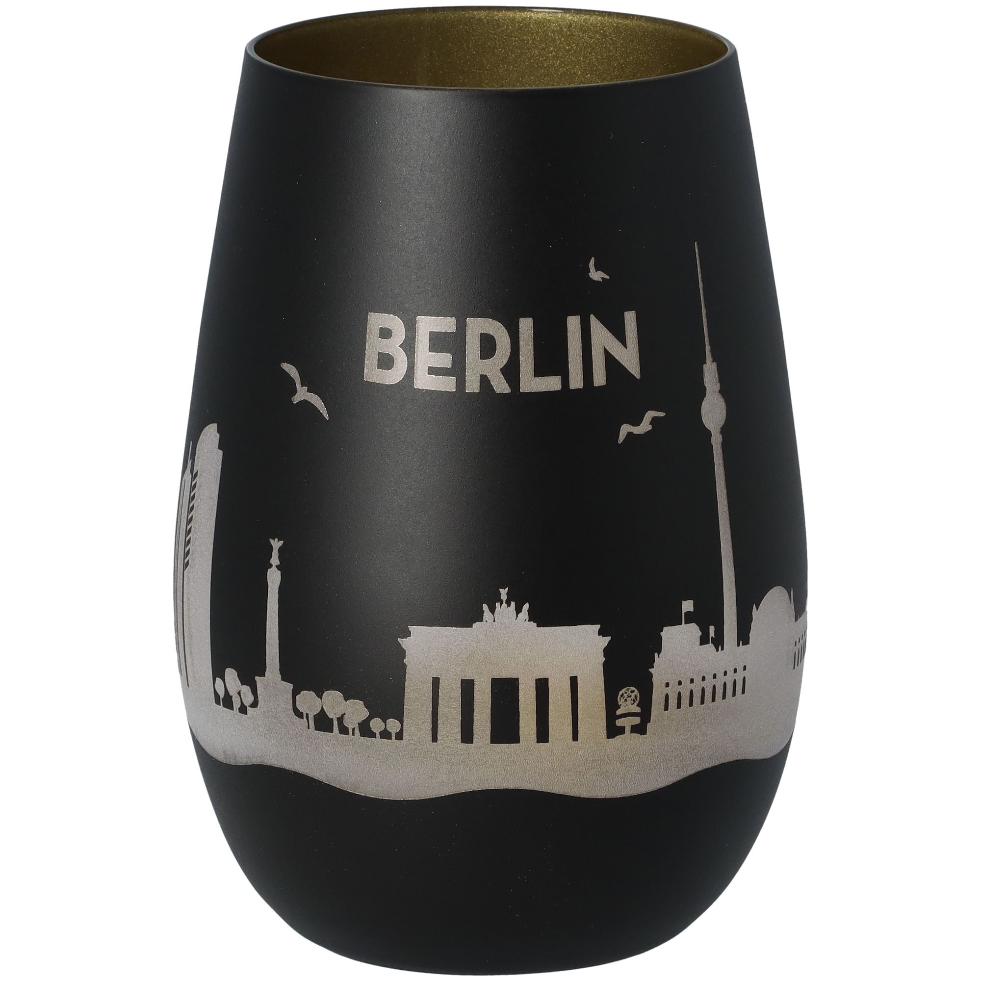 Windlicht Skyline Berlin Schwarz/Gold