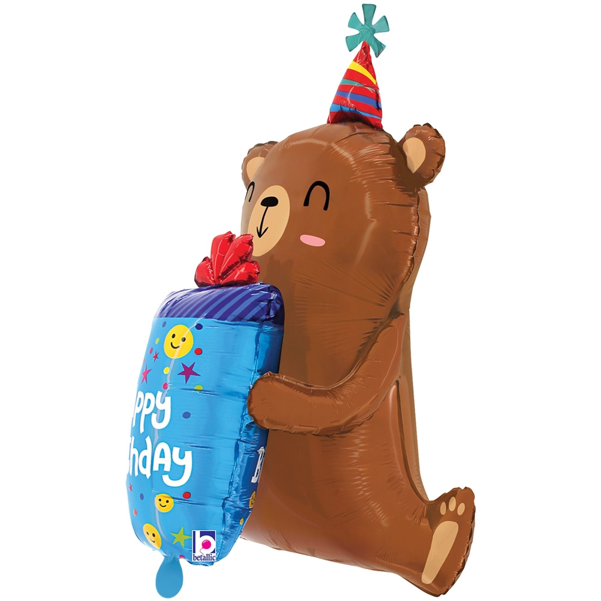 Folienballon "Geschenkebär" 100 cm Bekleidung, Hut, Geburtstagstorte, Essen, Spielzeug