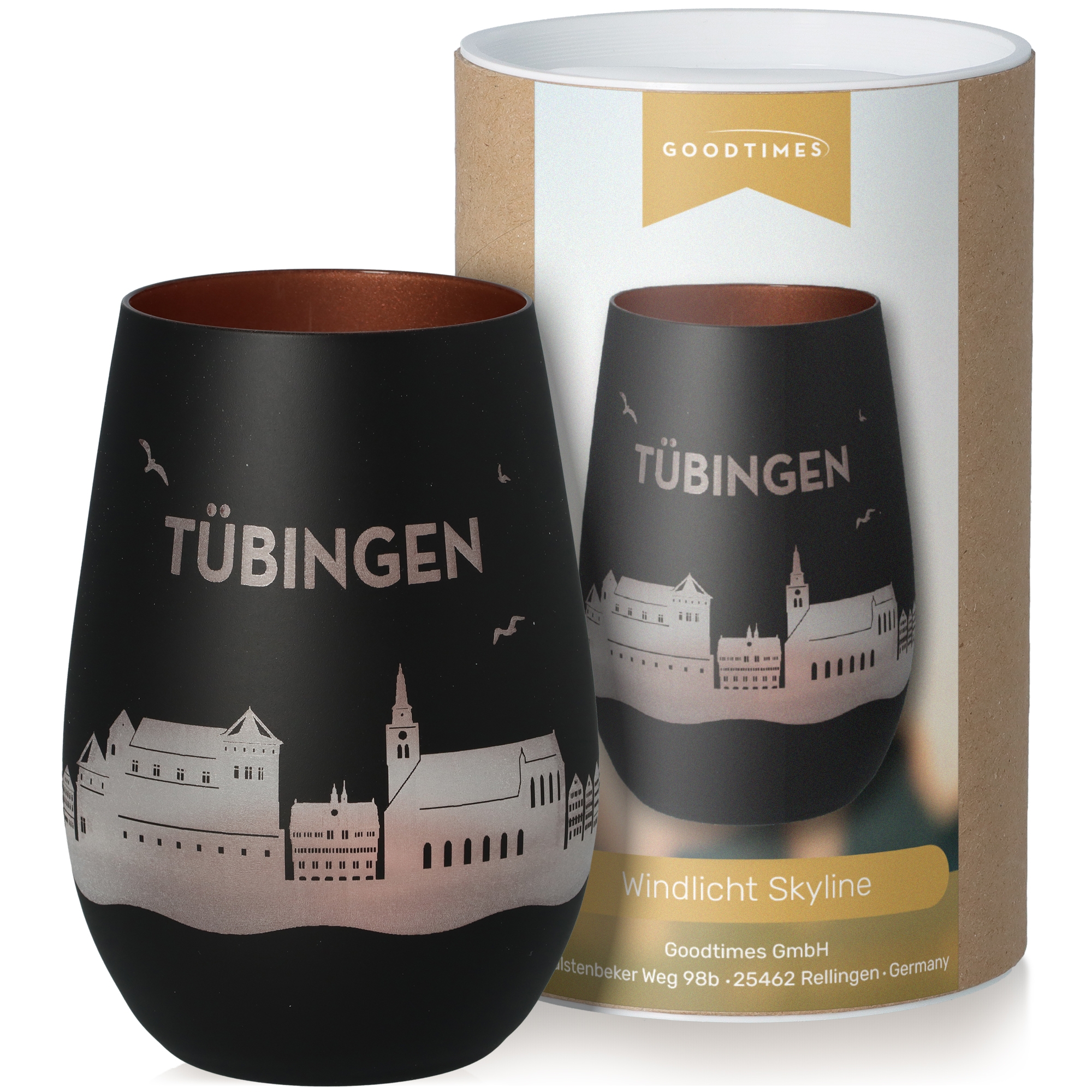 Windlicht Skyline Tübingen Schwarz/Bronze Krug, Töpferei, Tasse