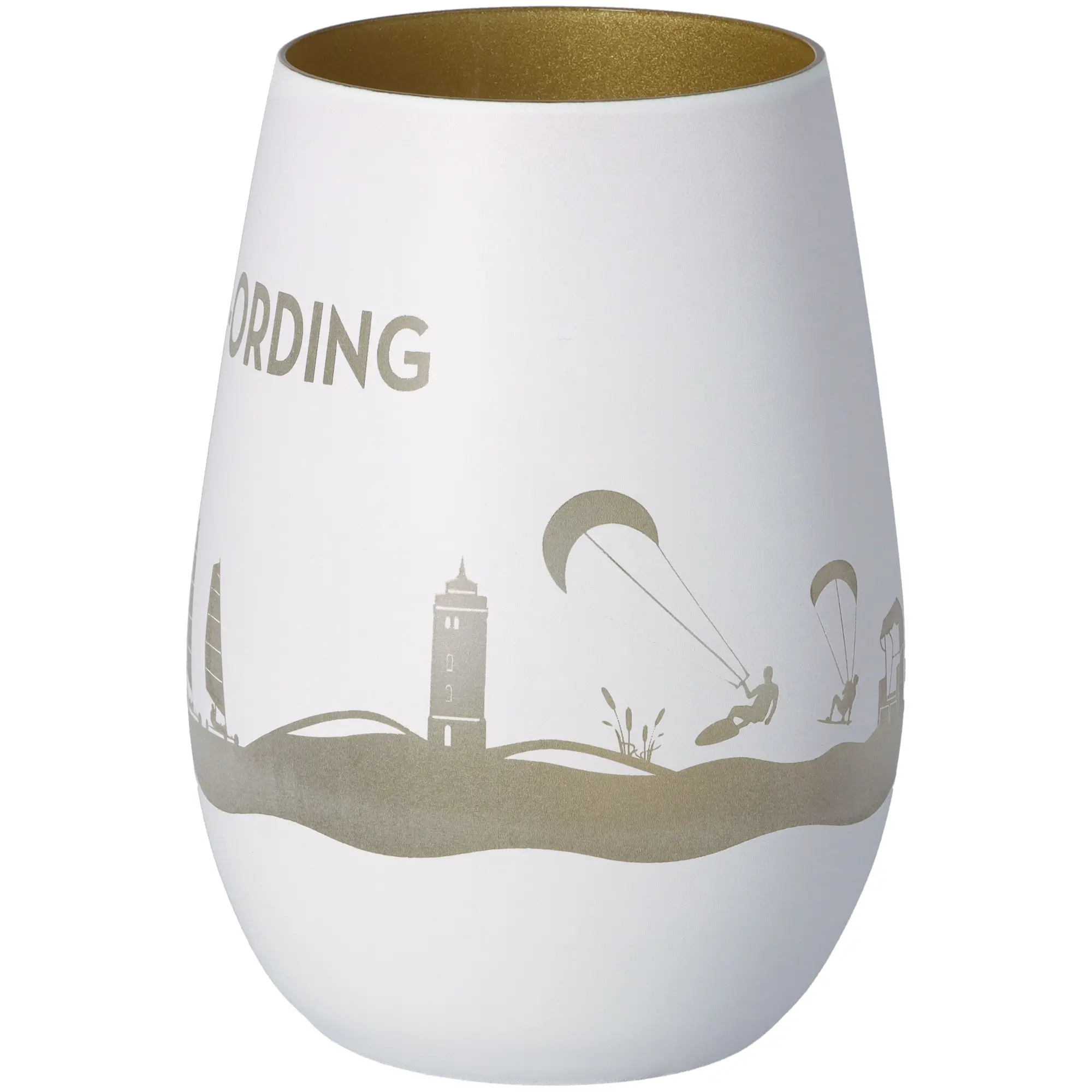 Windlicht Skyline St. Peter-Ording Weiß/Gold