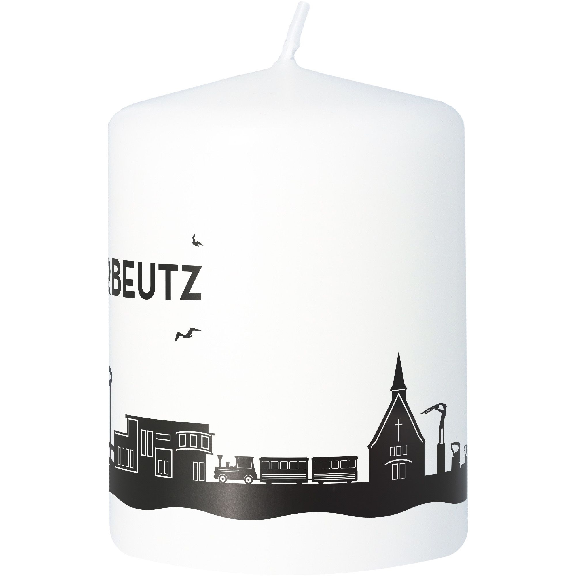 Stumpenkerze Skyline Scharbeutz Weiß Stumpenkerze Skyline Scharbeutz Weiß