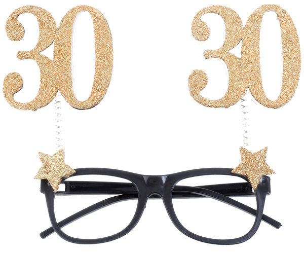 Glitzerbrille zum 30. Geburtstag, Gold/Schwarz