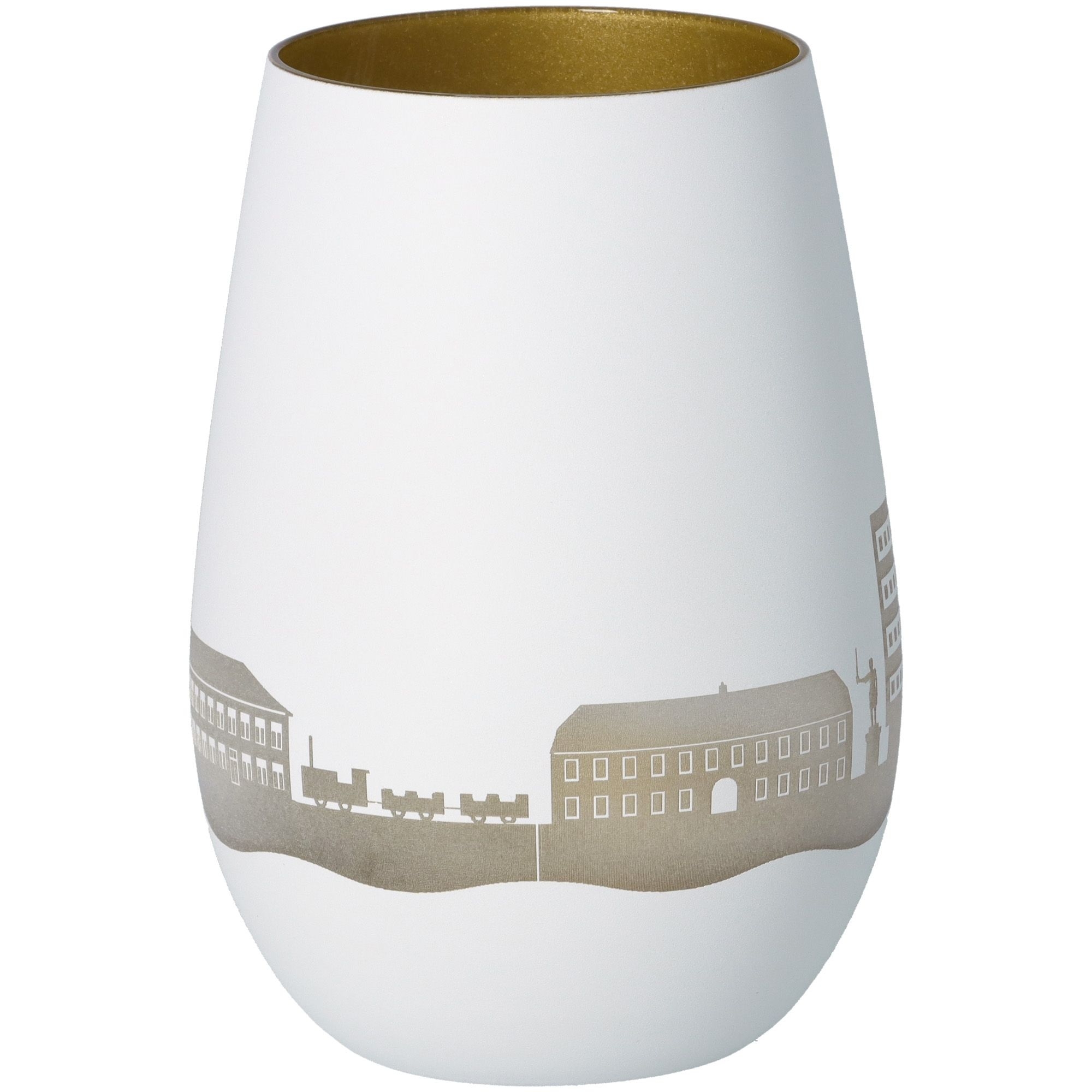 Windlicht Skyline Bad Bramstedt Weiß/Gold Töpferei, Krug, Vase, Porzellan, Lampe