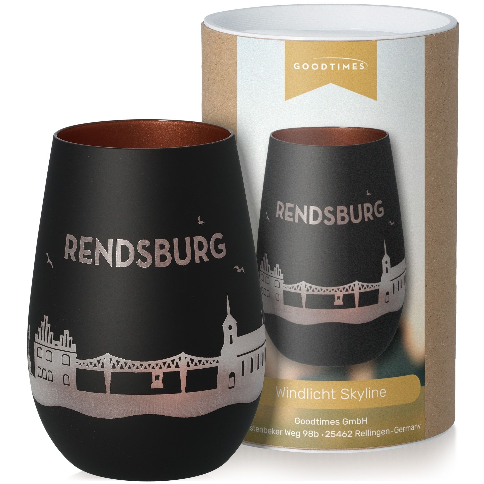 Windlicht Skyline Rendsburg Schwarz/Bronze Krug, Töpferei, Tasse