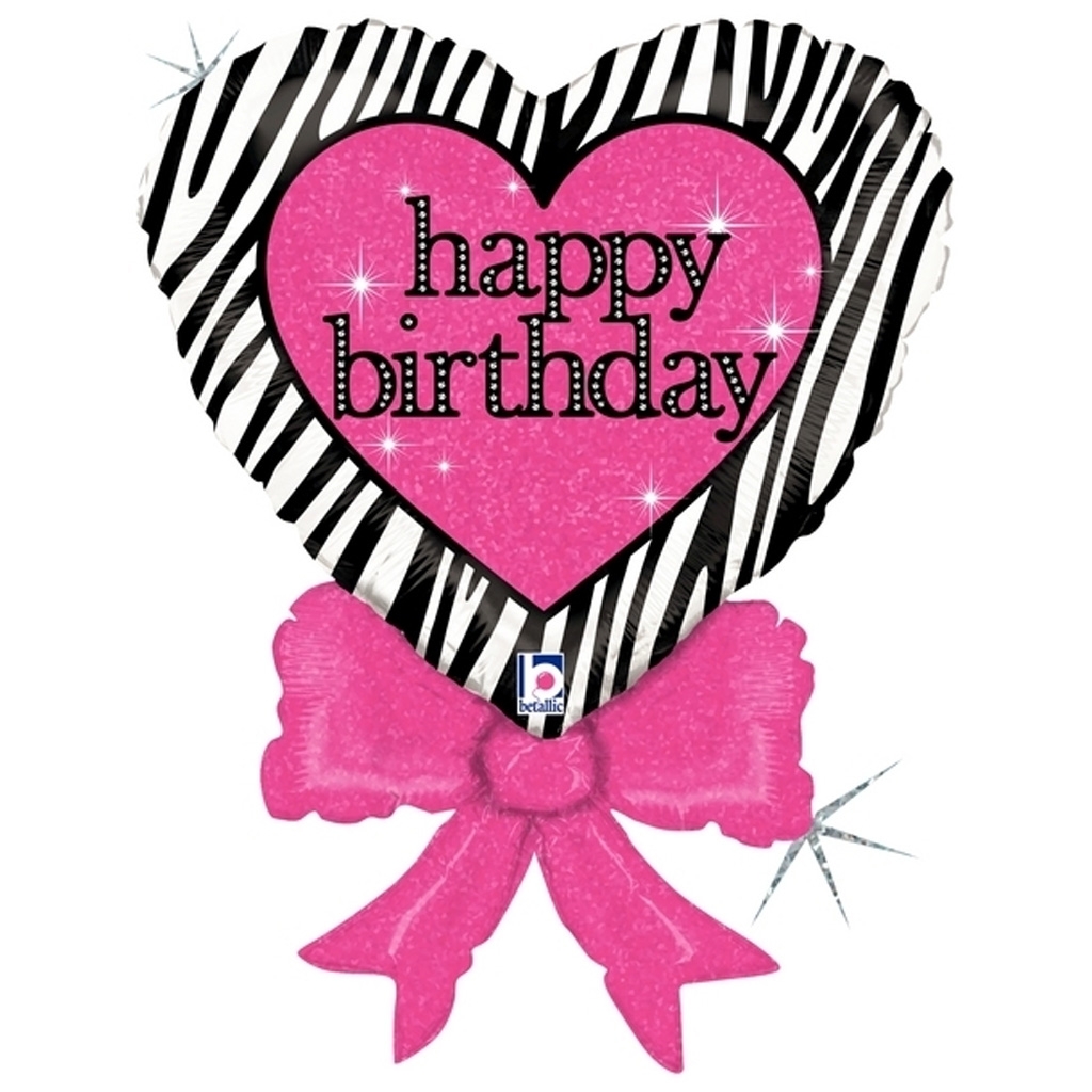 herzballon, geburtstag, zebra-muster, pink, glitzer