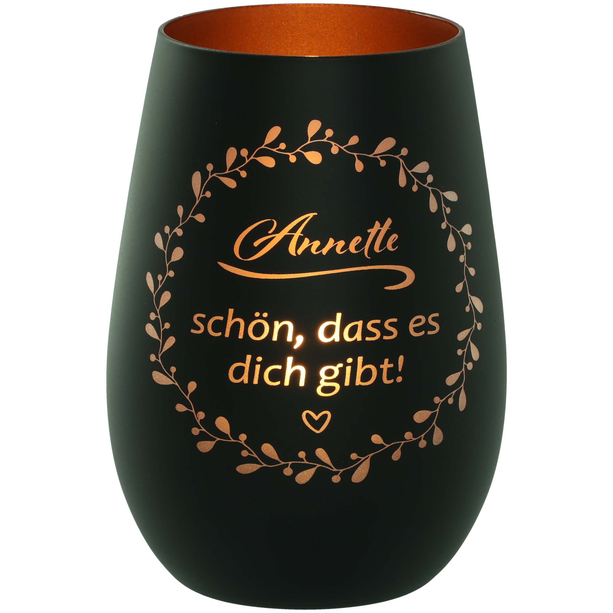 Windlicht Schön, dass es dich gibt "Name" Schwarz/Bronze 465ml Krug, Töpferei, Vase