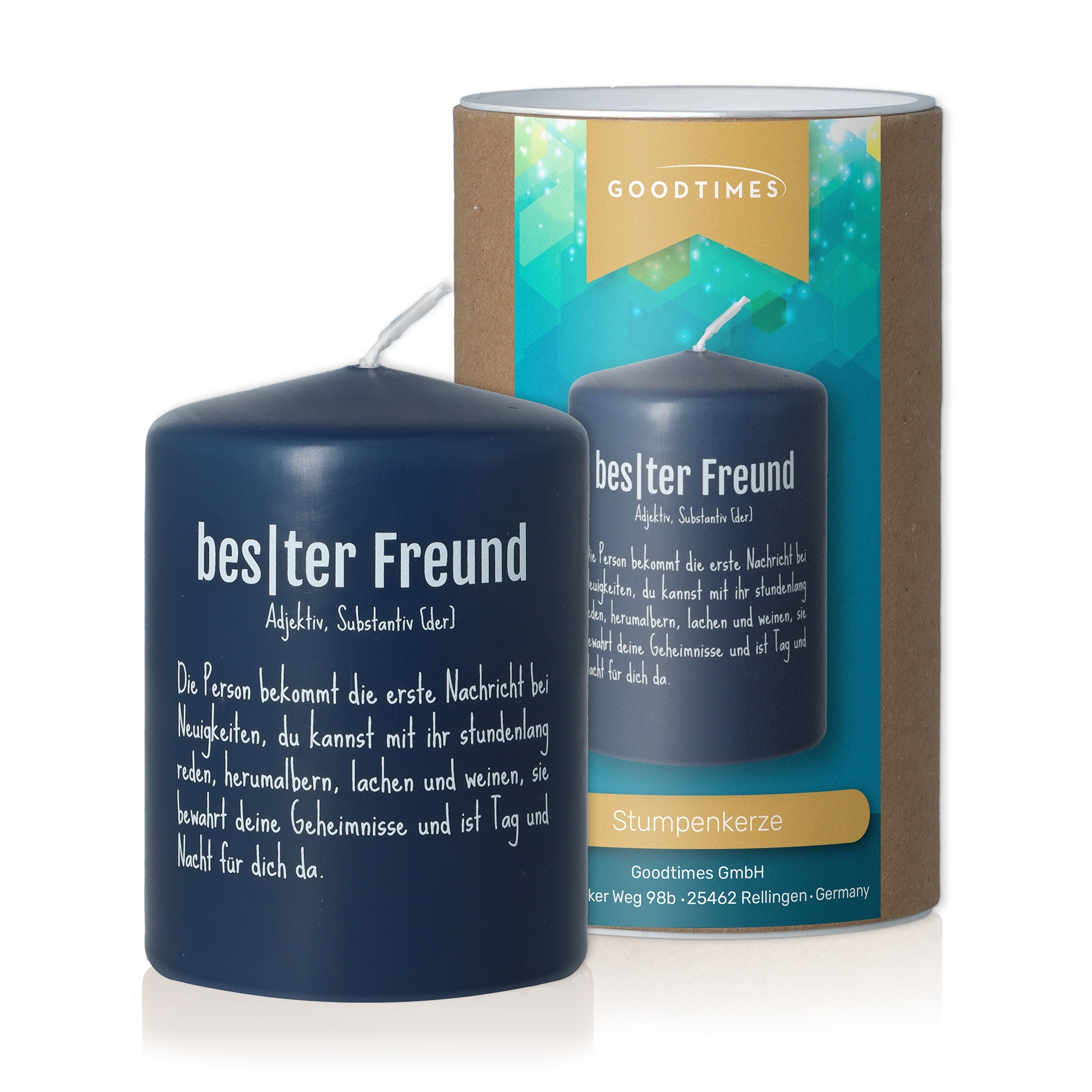Kerze Nachtblau "Bester Freund Definition" Zylinder, Kerze