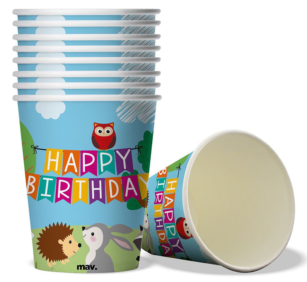 Pappbecher "Happy Birthday" Waldtiere, 8 Stück Pappbecher "Happy Birthday" Waldtiere, 8 Stück